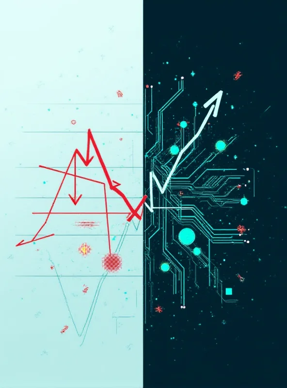 A graph showing a decline in Litecoin price next to a graphic representing IntelMarkets' AI platform with upward trending indicators.