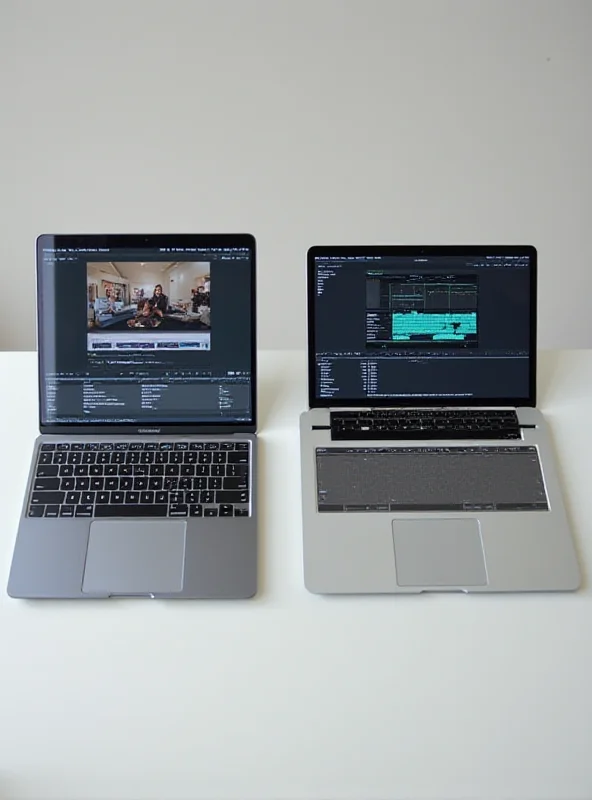 A MacBook Pro and MacBook Air sitting side-by-side on a desk, showcasing their different designs and sizes. The MacBook Pro appears slightly thicker and more robust, while the MacBook Air is slimmer and more portable.