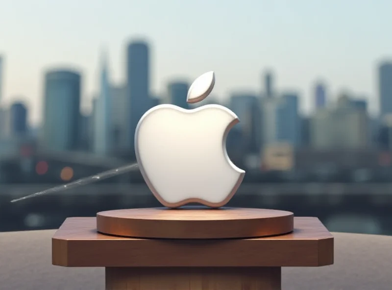 Illustration of a gavel striking down on an Apple logo, representing the fine levied against the company.