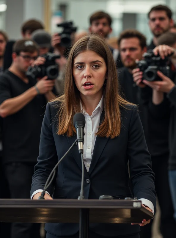 A young activist speaking passionately into a microphone at a press conference about child safety online. The background shows reporters and cameras.