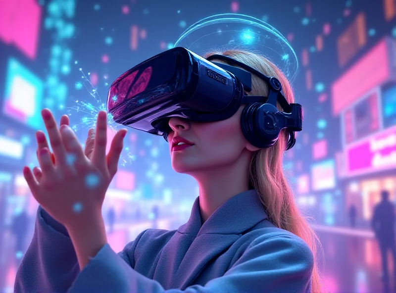 Conceptual rendering of a person wearing the Samsung XR headset, looking into a virtual world