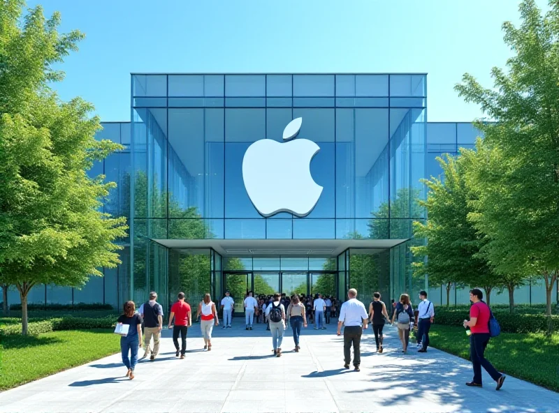 Exterior of a modern training center with Apple logo