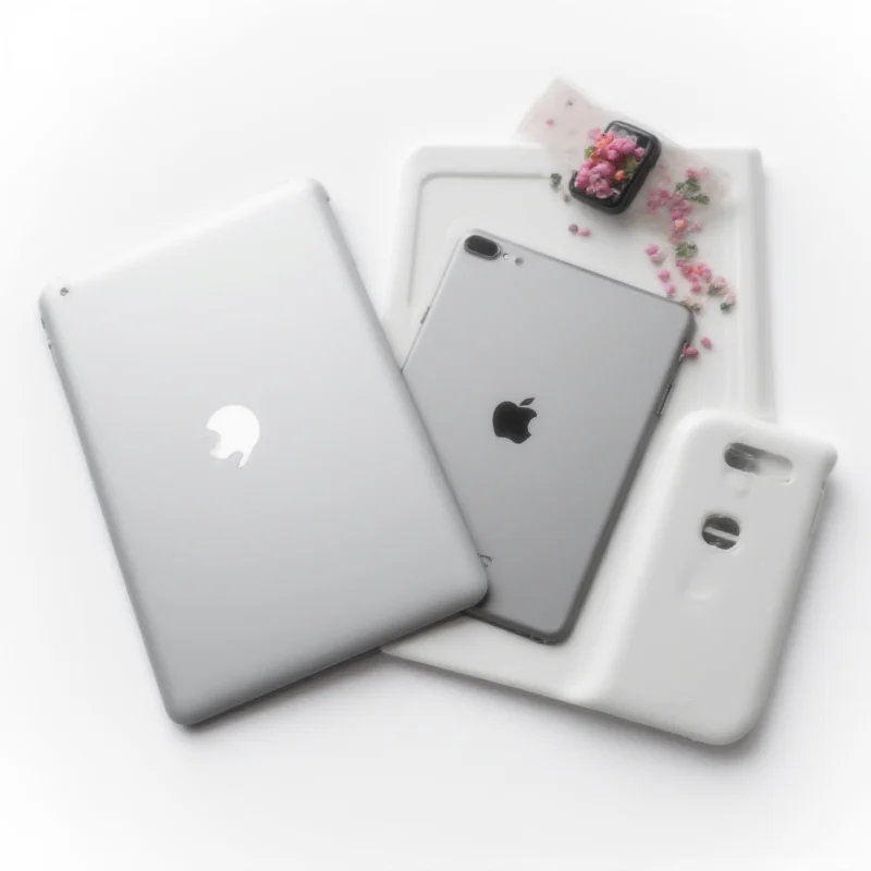 Collage of Apple products: MacBook Air, iPad, Apple Watch, and iPhone, arranged in a visually appealing manner.