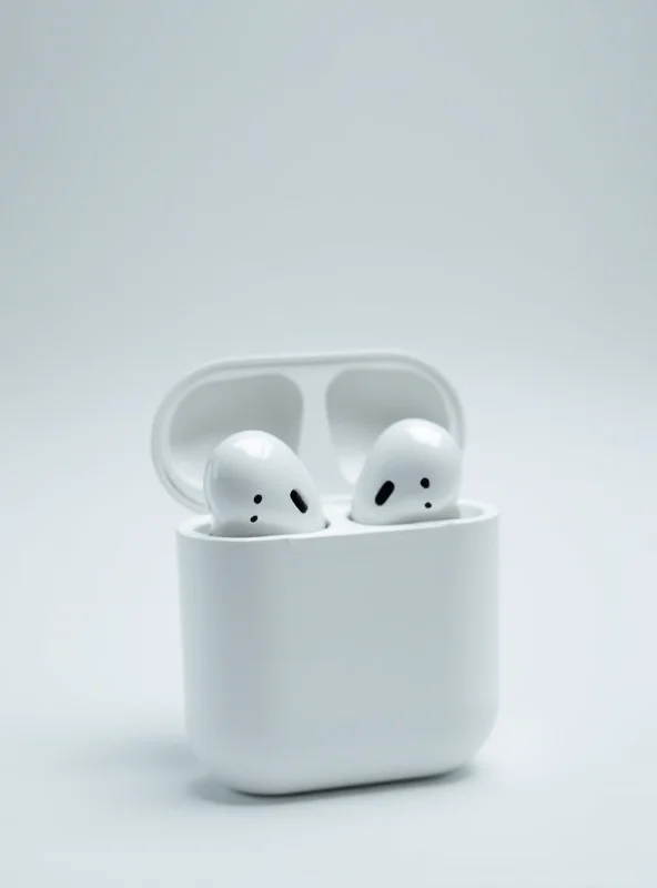 Close-up shot of Apple AirPods Pro 2 in their charging case.