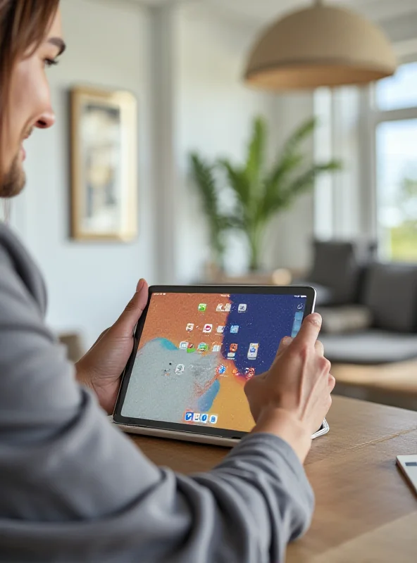 A person using an iPad Air, showcasing the screen and the thin design of the tablet.