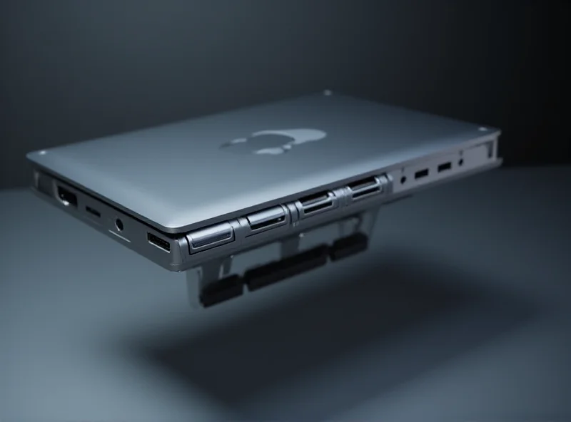 A close-up of the new Mac Studio desktop computer, showcasing its sleek design and ports on the back.