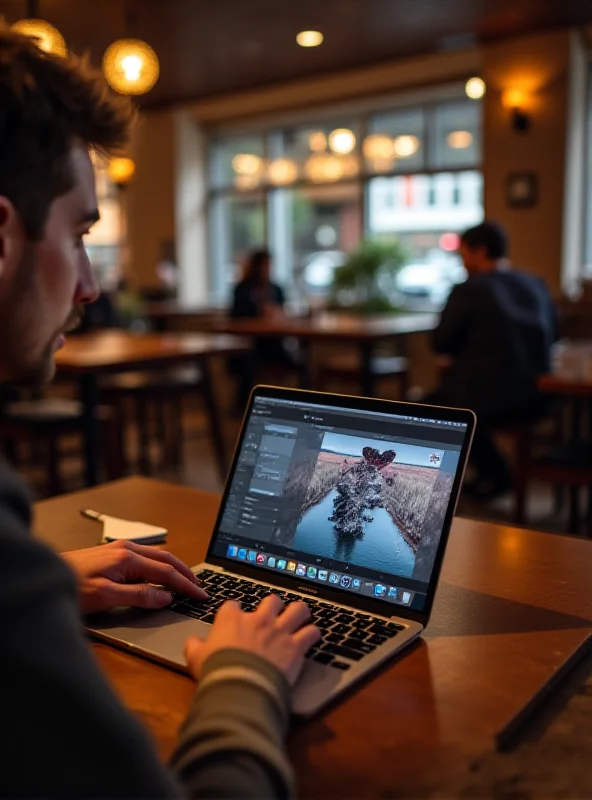 A person using the new MacBook Air in a coffee shop, showcasing its slim profile and vibrant display.