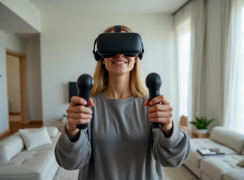 A person using the Apple Vision Pro with PS VR2 controllers.