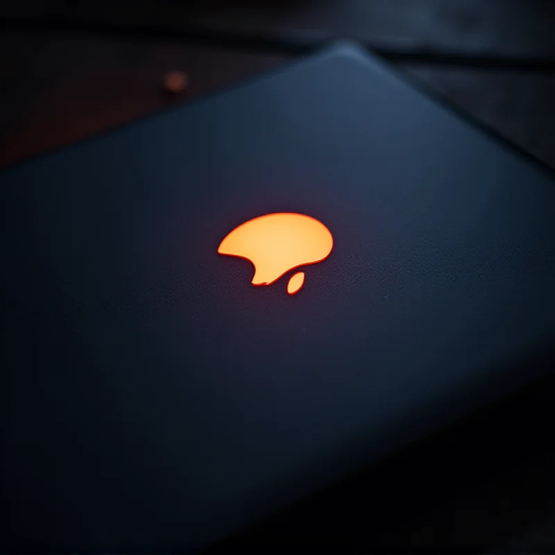 Close-up shot of a Mac Studio with a glowing Apple logo, subtly highlighting the intricate design and hinting at the powerful M3 Ultra chip inside.