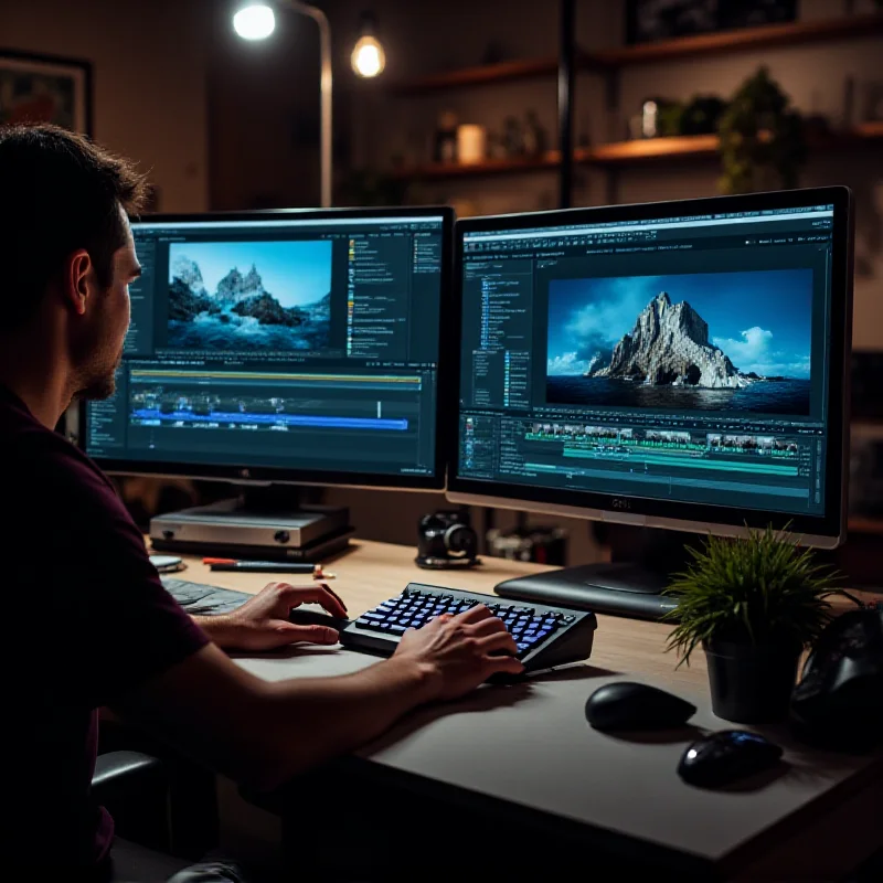 A person working on a Mac Studio setup, highlighting its use in a creative professional environment.