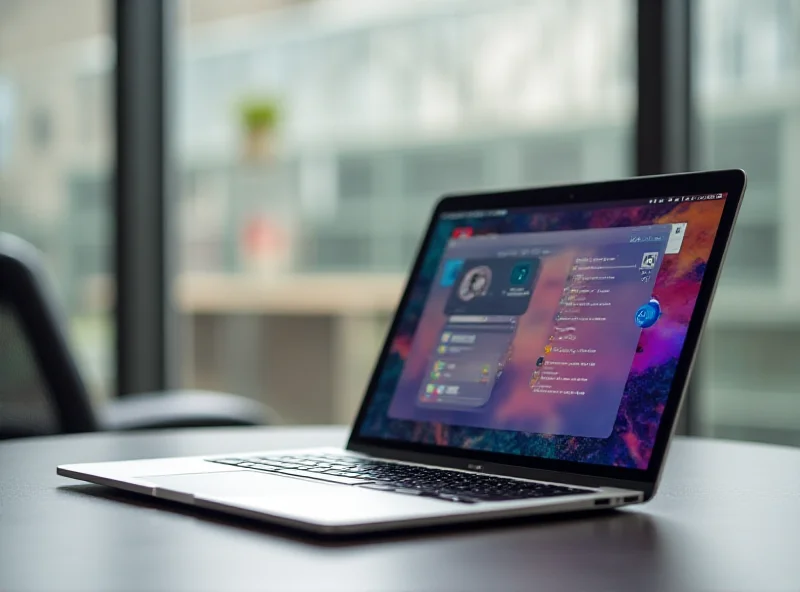 Image of a silver M2 MacBook Air on a desk with a blurred background showing an office environment.