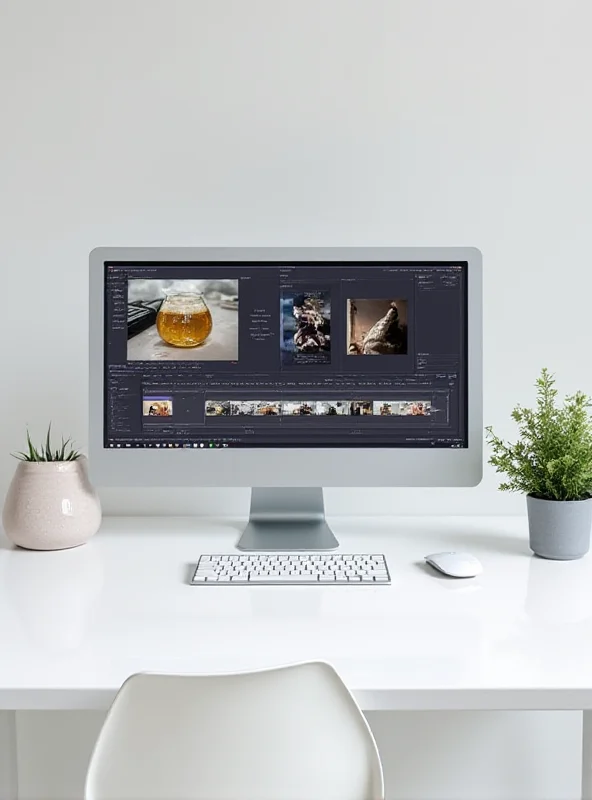 Image of a 2025 Mac Studio on a clean white desk with a monitor and keyboard, emphasizing its sleek design and professional capabilities.