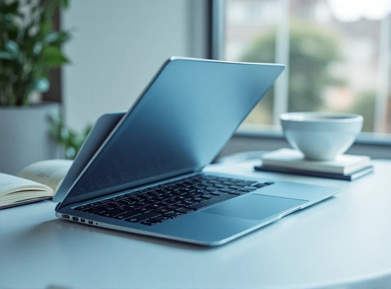 A sleek, new MacBook Air with the M4 chip, displayed open on a modern desk.