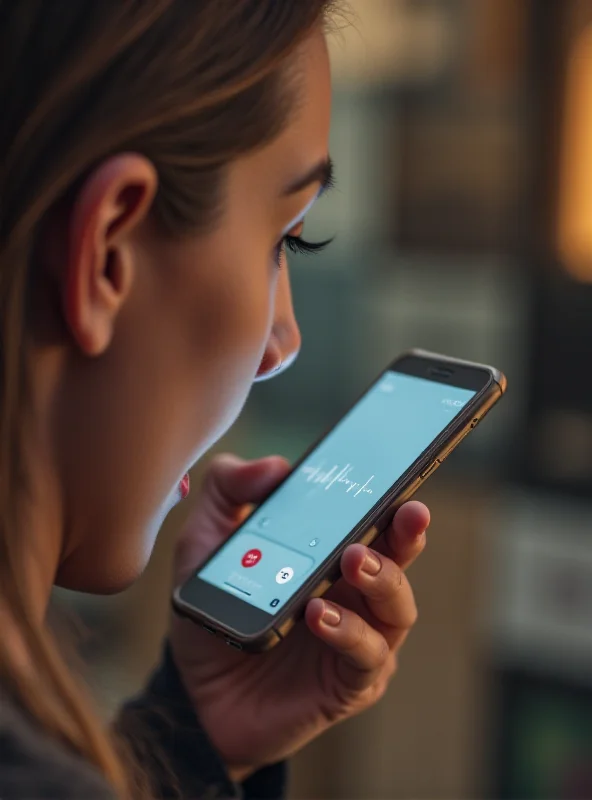 A person speaking into their iPhone, with the Siri interface displayed on the screen.