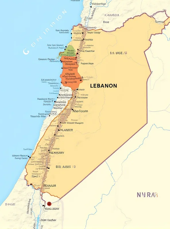 A map of the Middle East highlighting the regions of Gaza, Lebanon, and Syria.