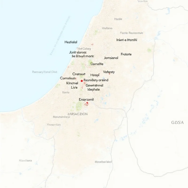 A map of Gaza, highlighting key locations such as hospitals and reconstruction zones. The map is overlaid with text indicating the major points of the Arab reconstruction plan.