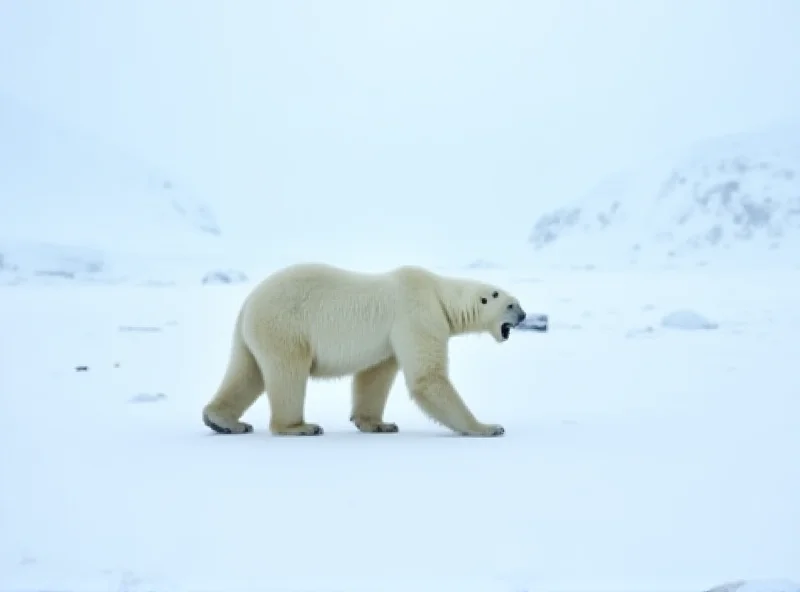 Polar bear walking on ice in Svalbard.