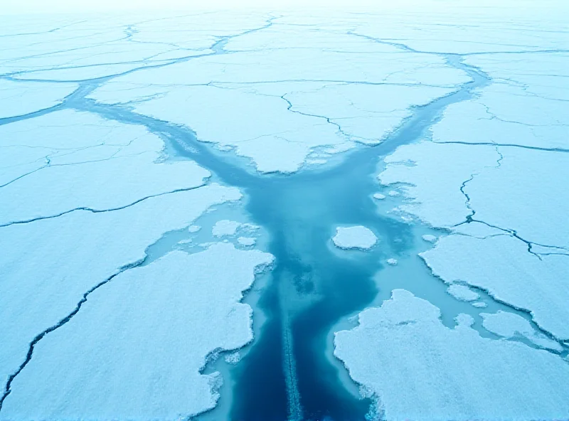 Aerial view of Arctic ice floes with visible melting and open water channels.