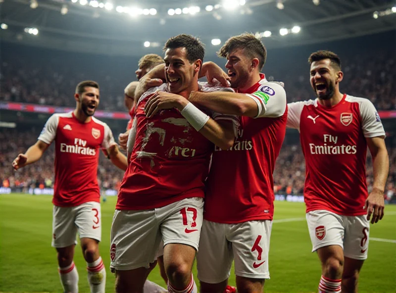 Arsenal team celebrating a goal in the Champions League.