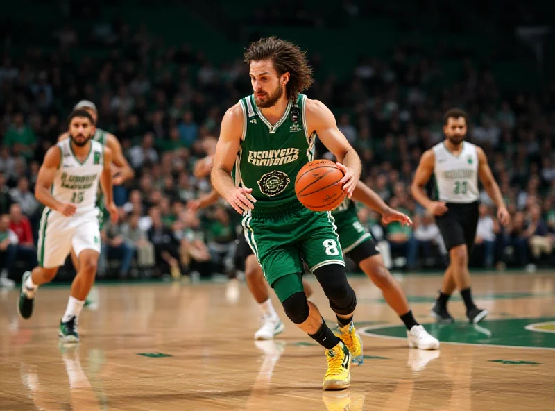 Action shot of Juancho Hernangómez playing basketball for Panathinaikos.