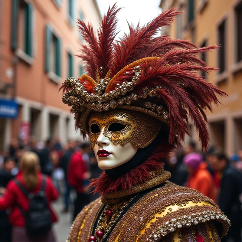 A person wearing a mask and costume during the Venice Carnival