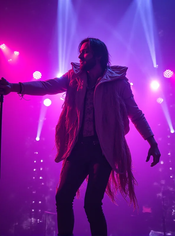 Tommy Cash performing on stage with a minimalist and futuristic set design