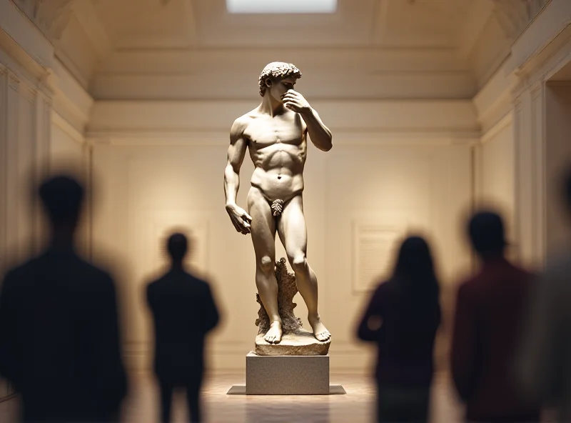 Statue of Michelangelo's David in a museum setting