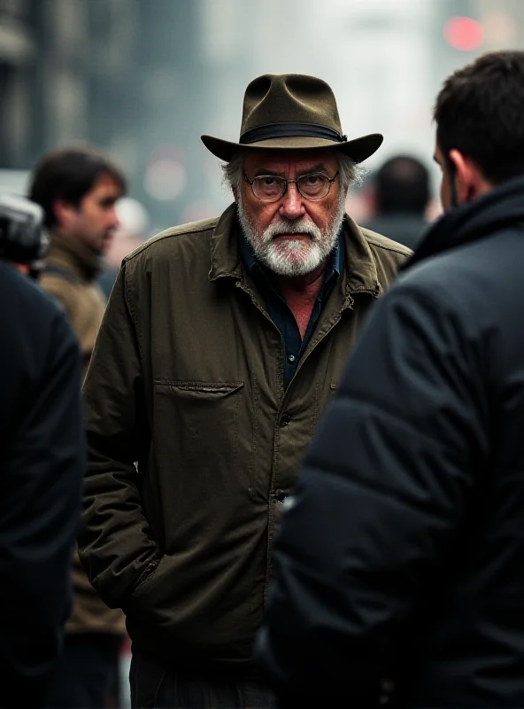 Francis Ford Coppola standing on a film set, looking confident and thoughtful.