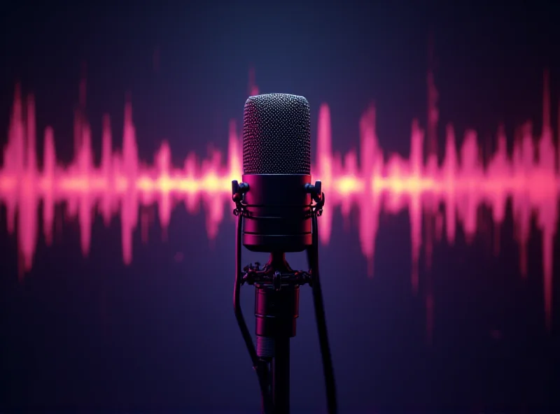 Podcast microphone with sound waves in the background