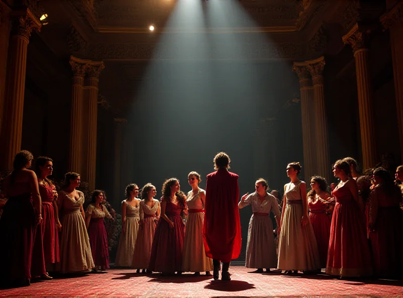 A scene from the opera Lucrezia Borgia at the Teatro dell'Opera di Roma, showing the stage with performers in historical costumes, dramatic lighting, and a detailed set design.