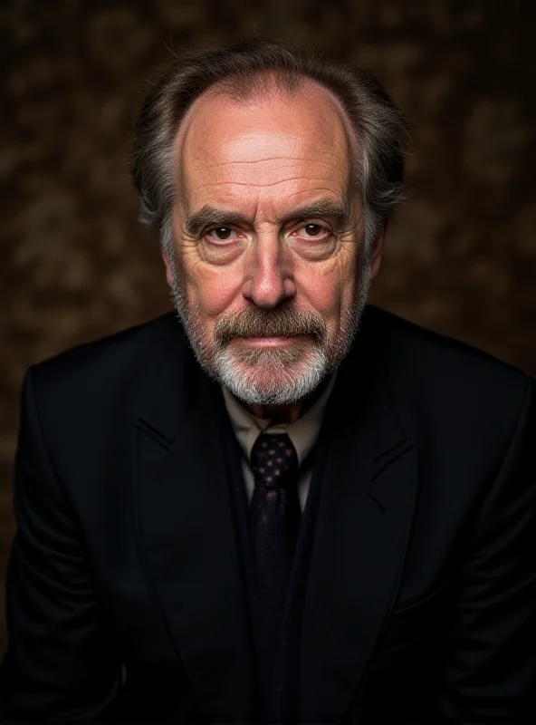 A portrait of Fabrice Luchini, a middle-aged man with a thoughtful expression, wearing a dark suit. The background is blurred, suggesting he is on stage or at a film premiere.