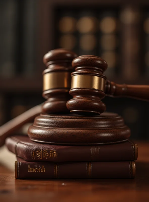 A close-up of a gavel resting on a stack of law books.