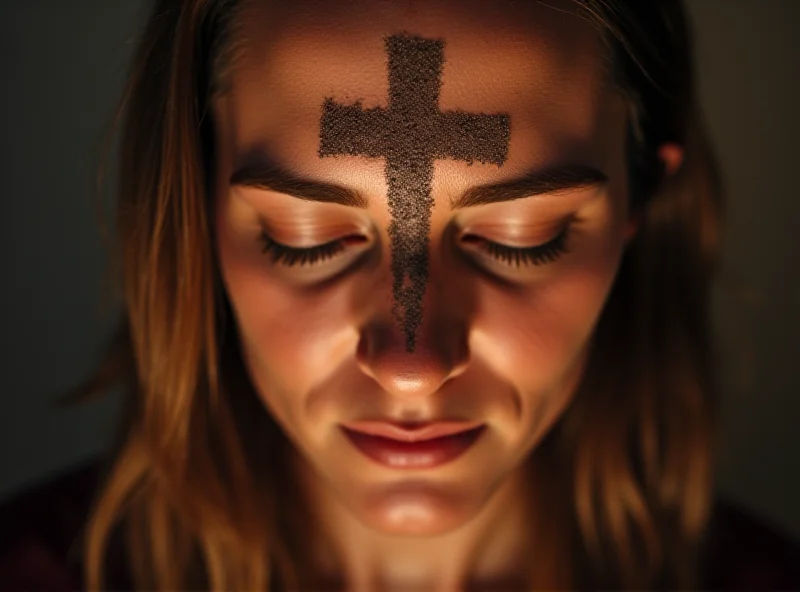 A close-up of a person receiving ashes on their forehead in the shape of a cross during an Ash Wednesday service.