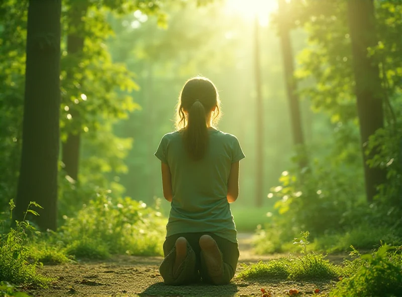 A serene image of a person praying in a quiet, natural setting, symbolizing prayer and reflection during Lent.