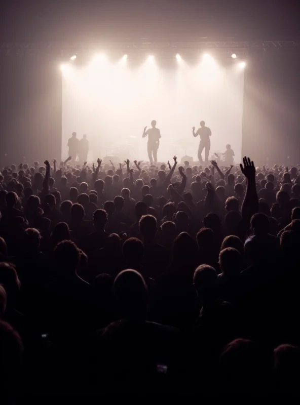 Crowd of people looking at a stage with a performer