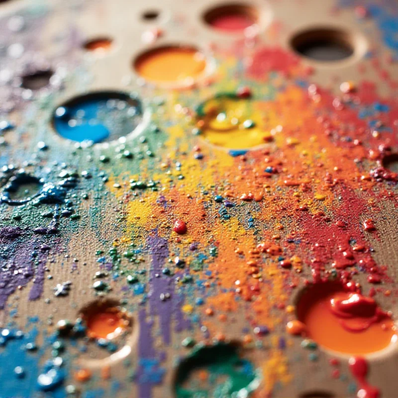 Close-up of an artist's palette with vibrant colors and brushstrokes