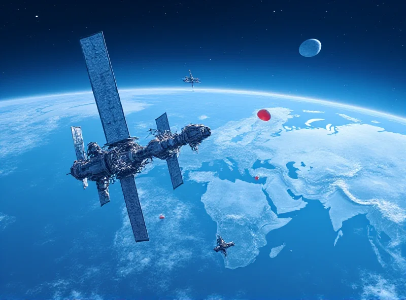 Illustration of a satellite in space over Europe, with the Vodafone logo in the background.