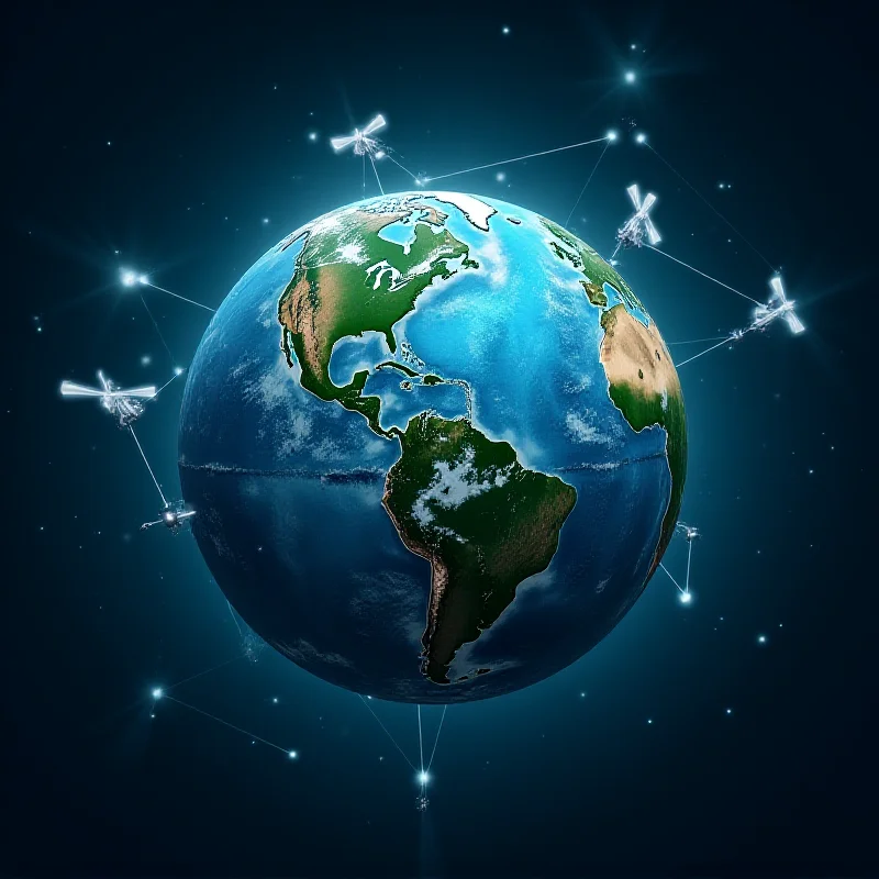 A stylized image of Earth with a network of satellites orbiting, representing global connectivity and AST SpaceMobile's mission.