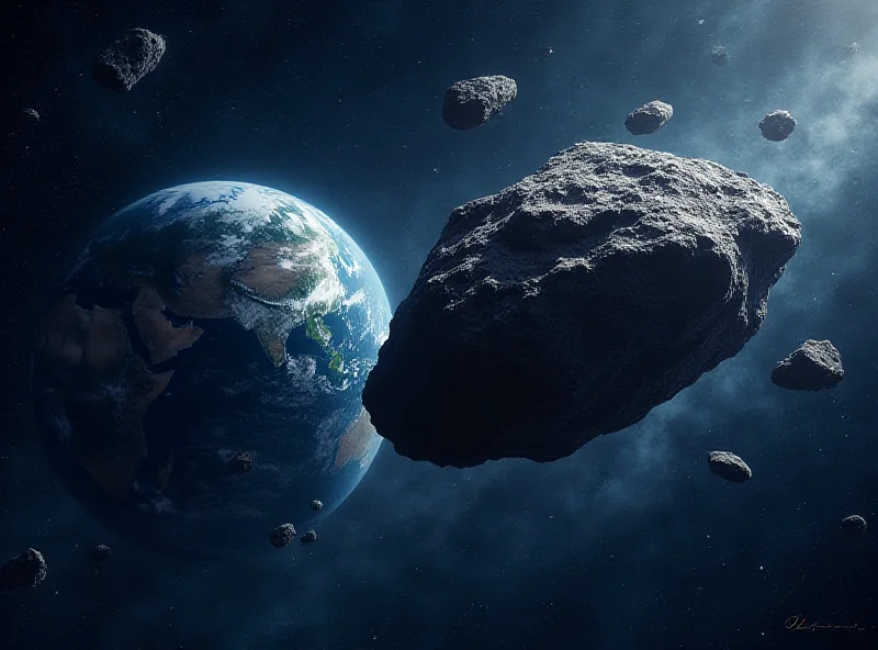 Illustration of an asteroid in space heading towards Earth.