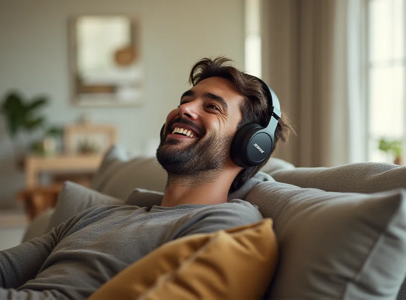 Person wearing Bose QuietComfort headphones in a modern living room