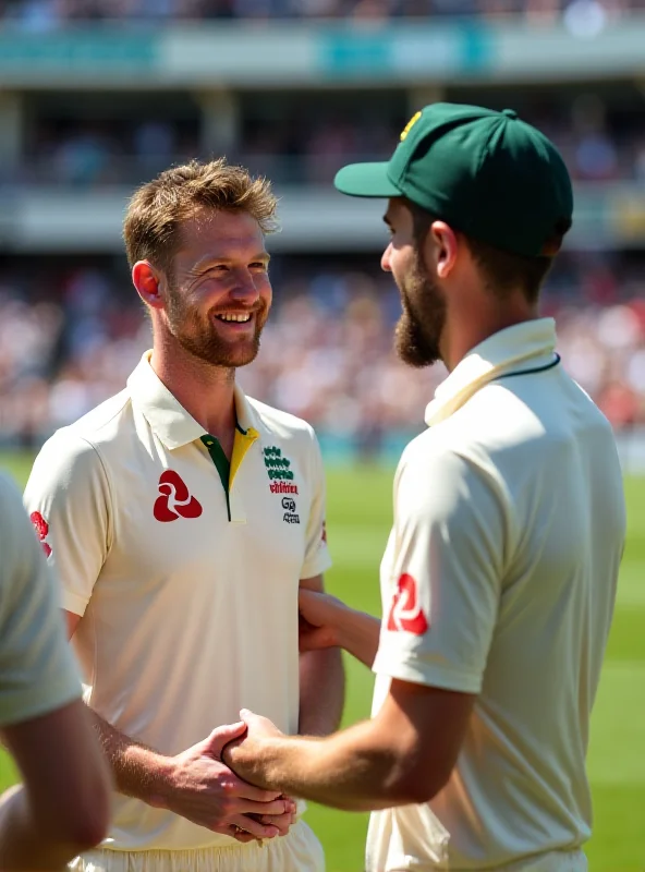 Steve Smith smiling and shaking hands with an opponent after a cricket match.