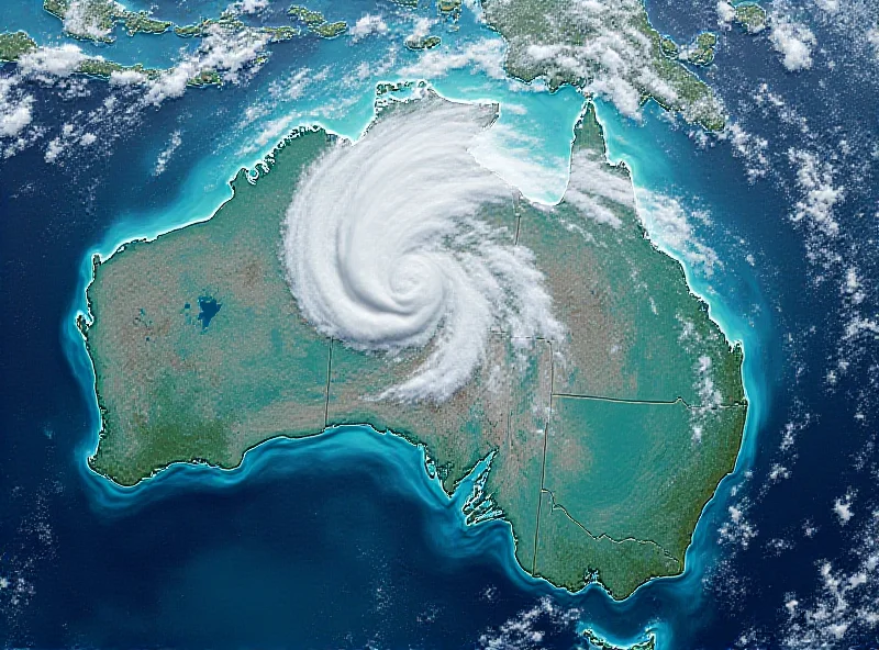 Satellite image of a powerful cyclone approaching the Australian coast.