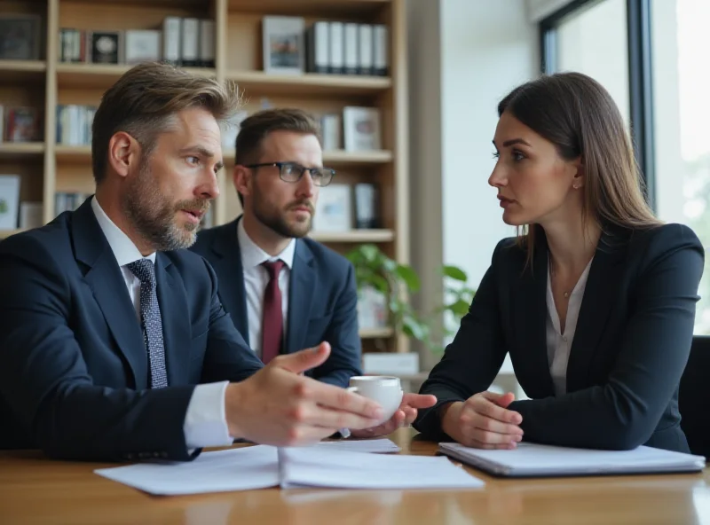 A lawyer consulting with a client about a personal injury case in a bright office.