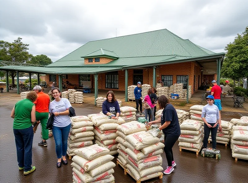 Volunteers filling sandbags in Brisbane in preparation for Cyclone Alfred