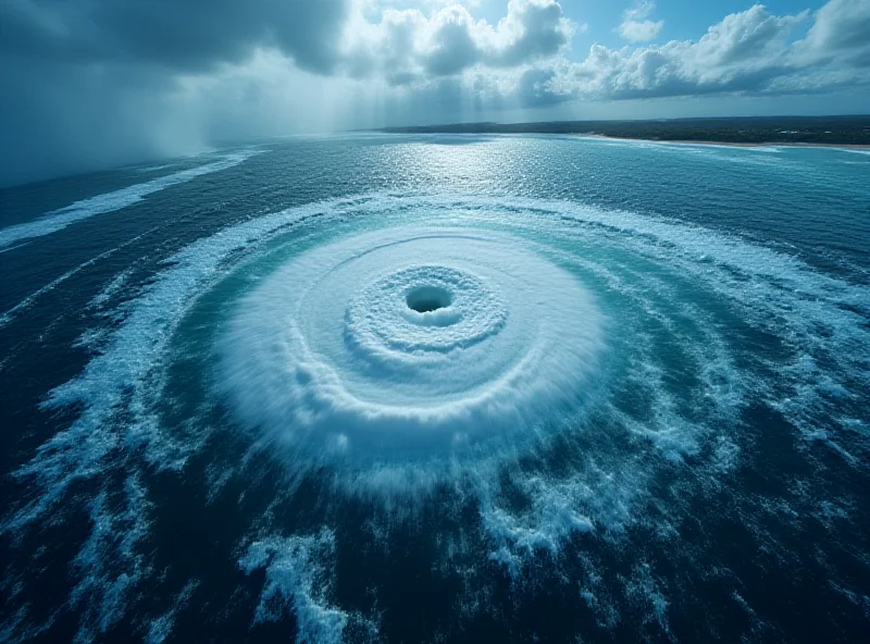 Satellite image of a cyclone over the ocean, approaching the Australian coast.