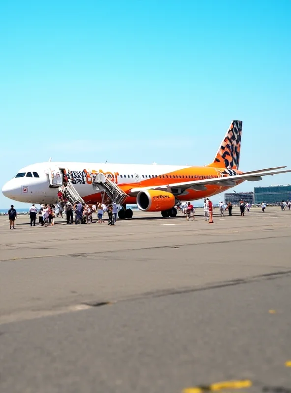 A Jetstar airplane on a runway, with passengers boarding.