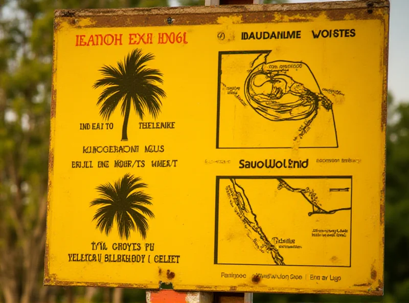 A sign warning of cyclone danger and evacuation routes.