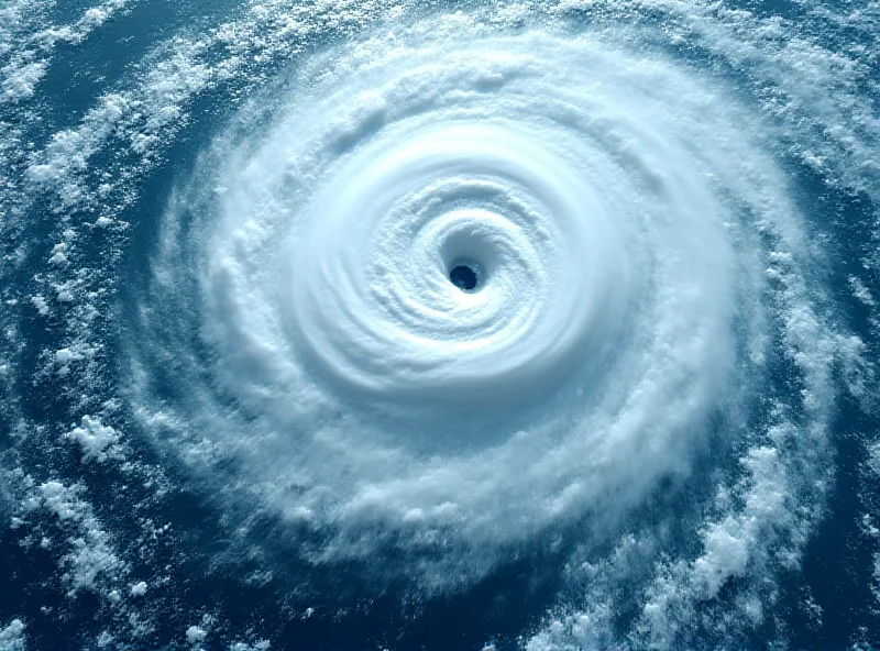 Satellite image of a large cyclone swirling over the ocean near the coast of Australia, with visible storm clouds and a defined eye.