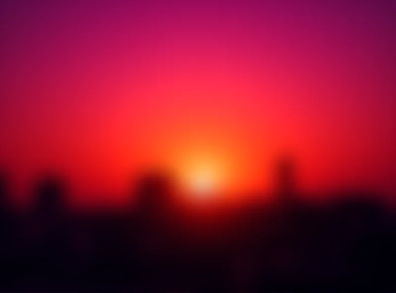 Silhouette of buildings with vibrant sunset.