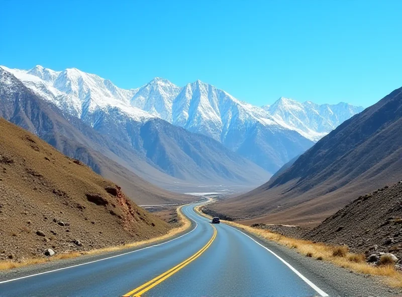 Modern highway in Tajikistan with mountains in the background